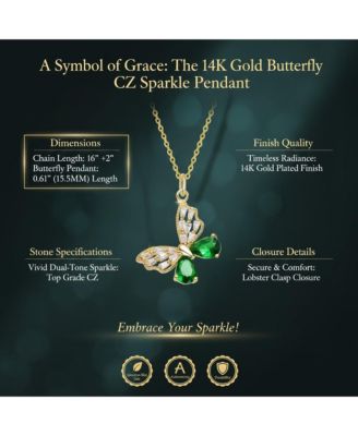Sparkling 14K Gold Plated CZ Butterfly Pendant Necklace