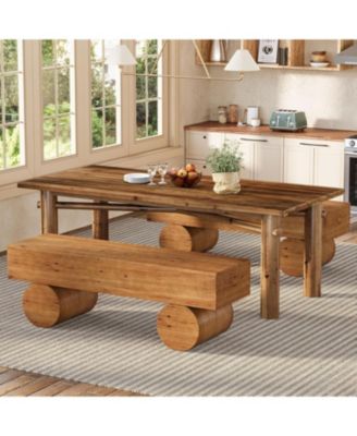 Solid Wood Dining Bench, 59” Farmhouse Indoor Long Kitchen Table Bench with Thickened Seat & Cylindrical Legs