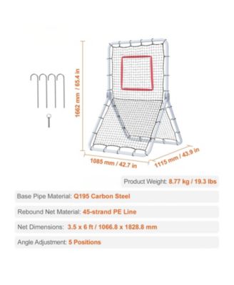 Baseball/Softball Rebounder Net, 3.5' x 6', Pitchback Trainer, Fielding Practice, 5 Adjustable Angles