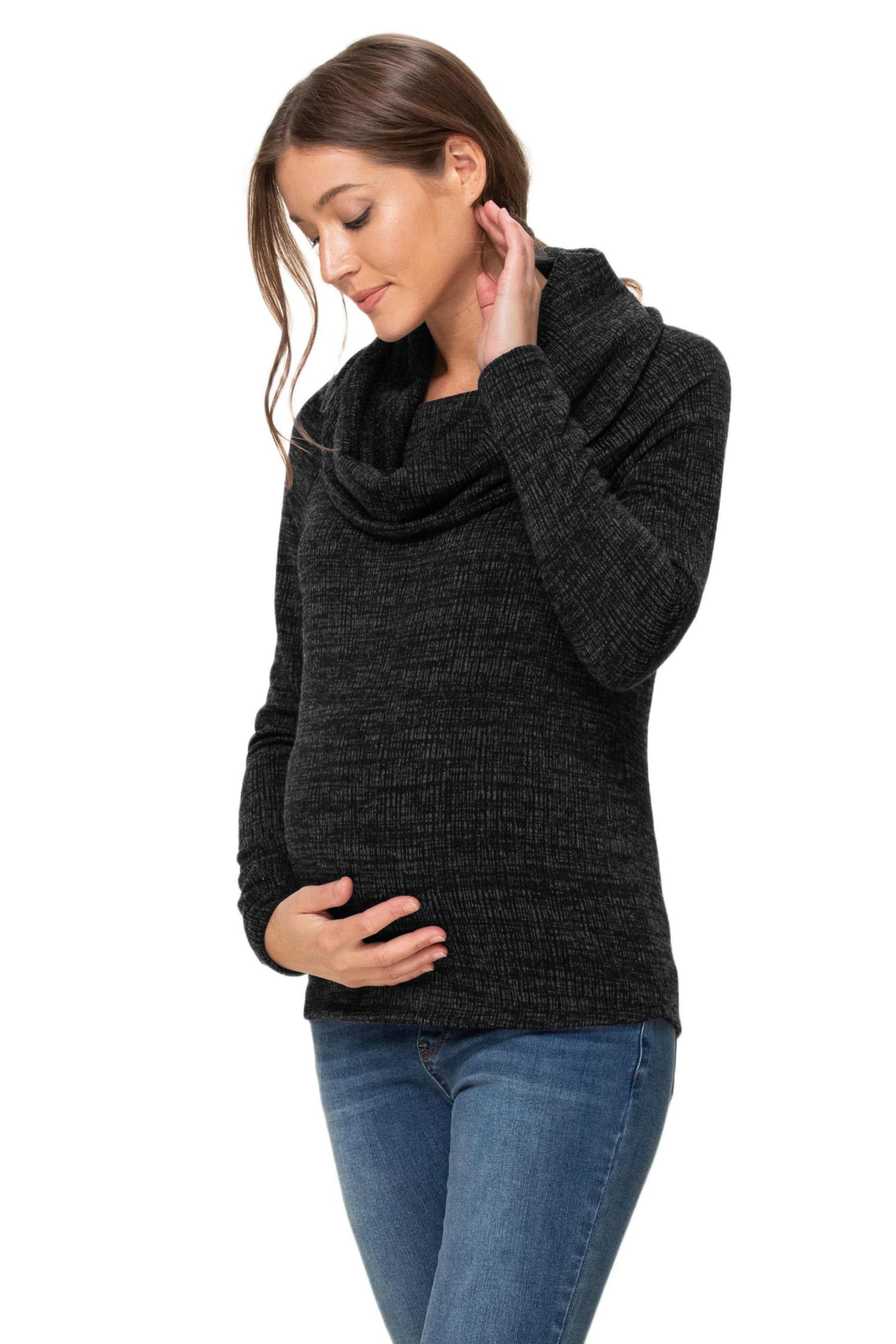 Maternity Cowl Neck Long Sleeve Knit Sweater