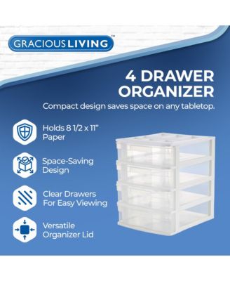 4 Drawer Desktop Countertop Storage with Organizer Lid, White