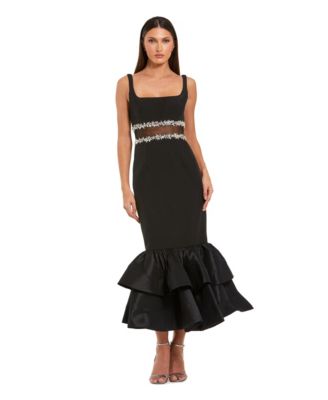 Petite Crepe Midi Dress with Jewel Detail & Ruffle Hem