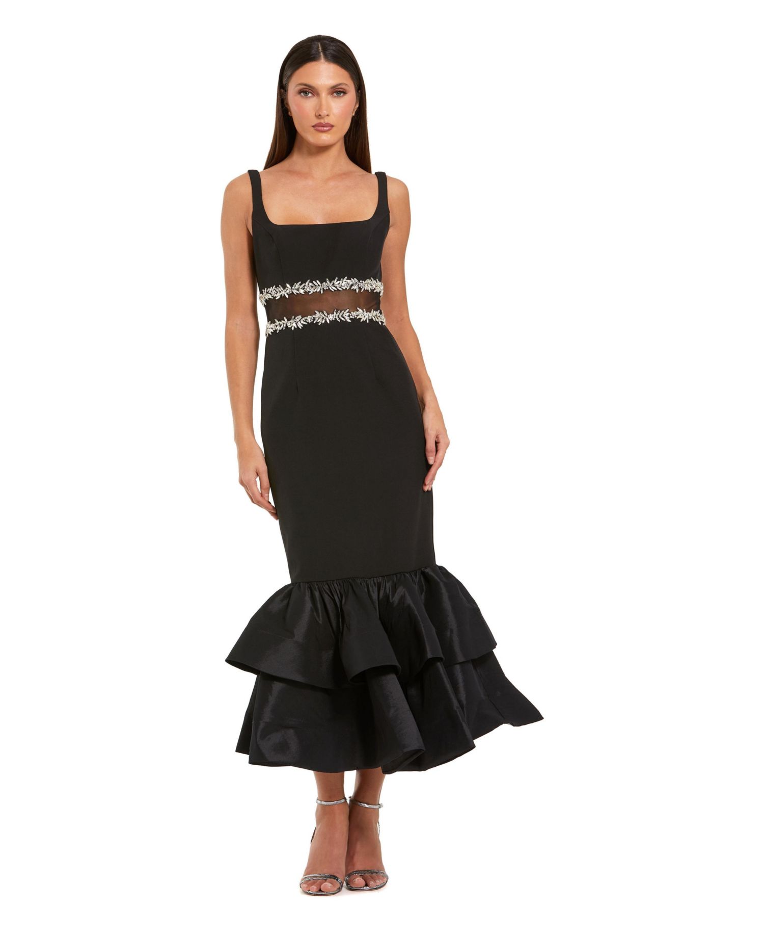 Petite Crepe Midi Dress with Jewel Detail & Ruffle Hem