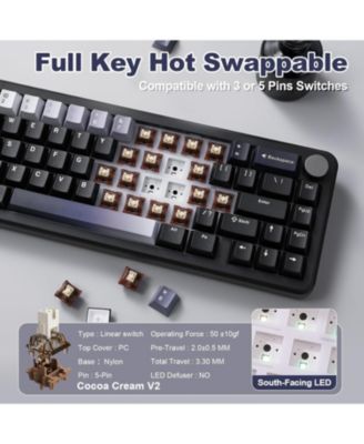 B68 Wireless Mechanical Keyboard,Tri-Mode BT5.0/2.4GHz/USB-C,Cute PBT Keycaps,Hot Swappable Creamy Typing Gasket (Cocoa Cream V2 Switch)