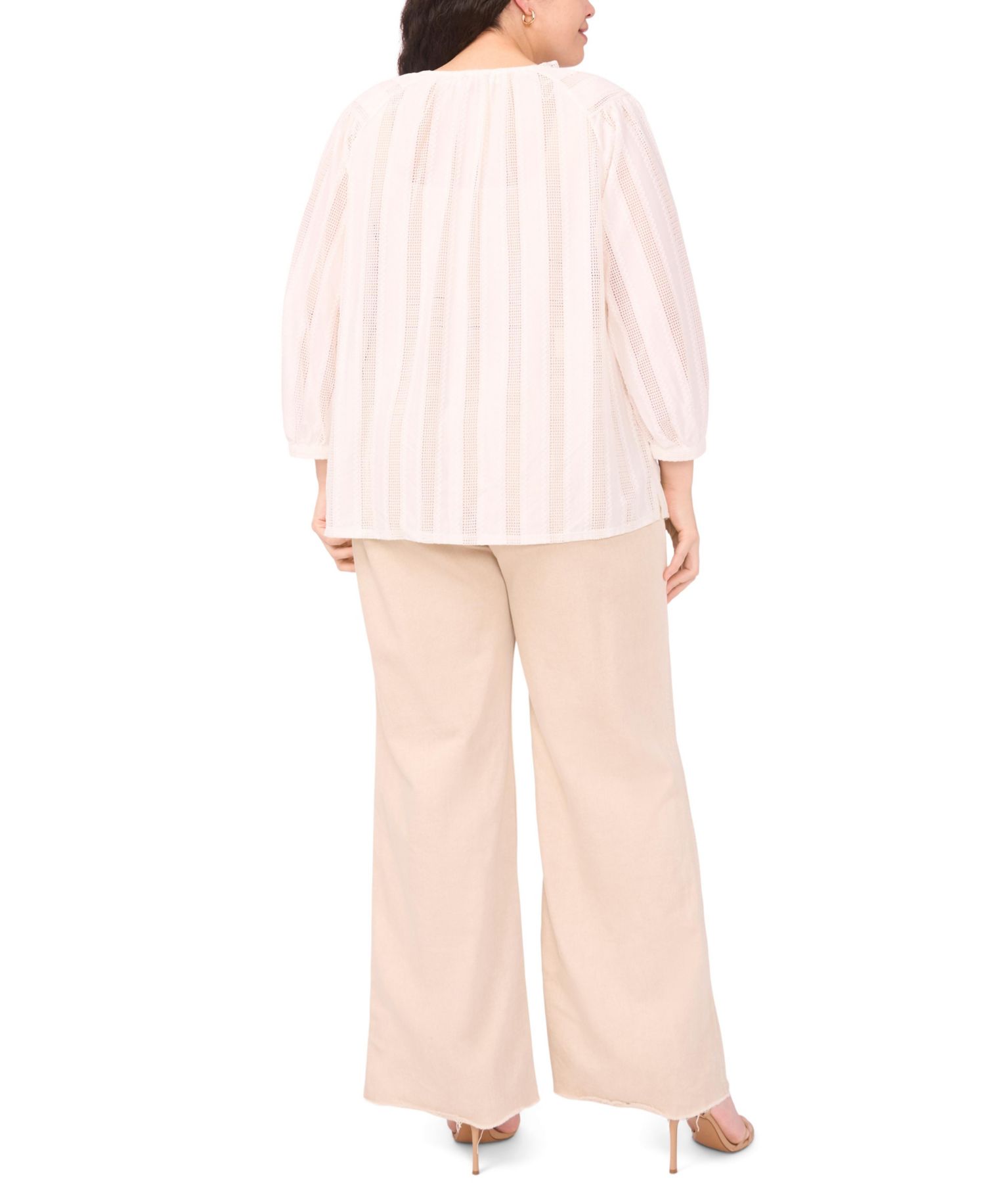Plus Size Split Neck Peasant Blouse