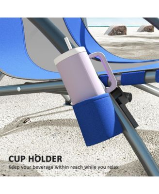 Set of 2 Folding Beach Chair with Carry Bag and Cup Holder