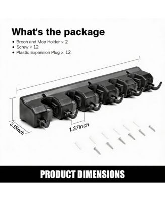 5 Ball Slots 6 Hooks Wall Mop & Broom Organizer