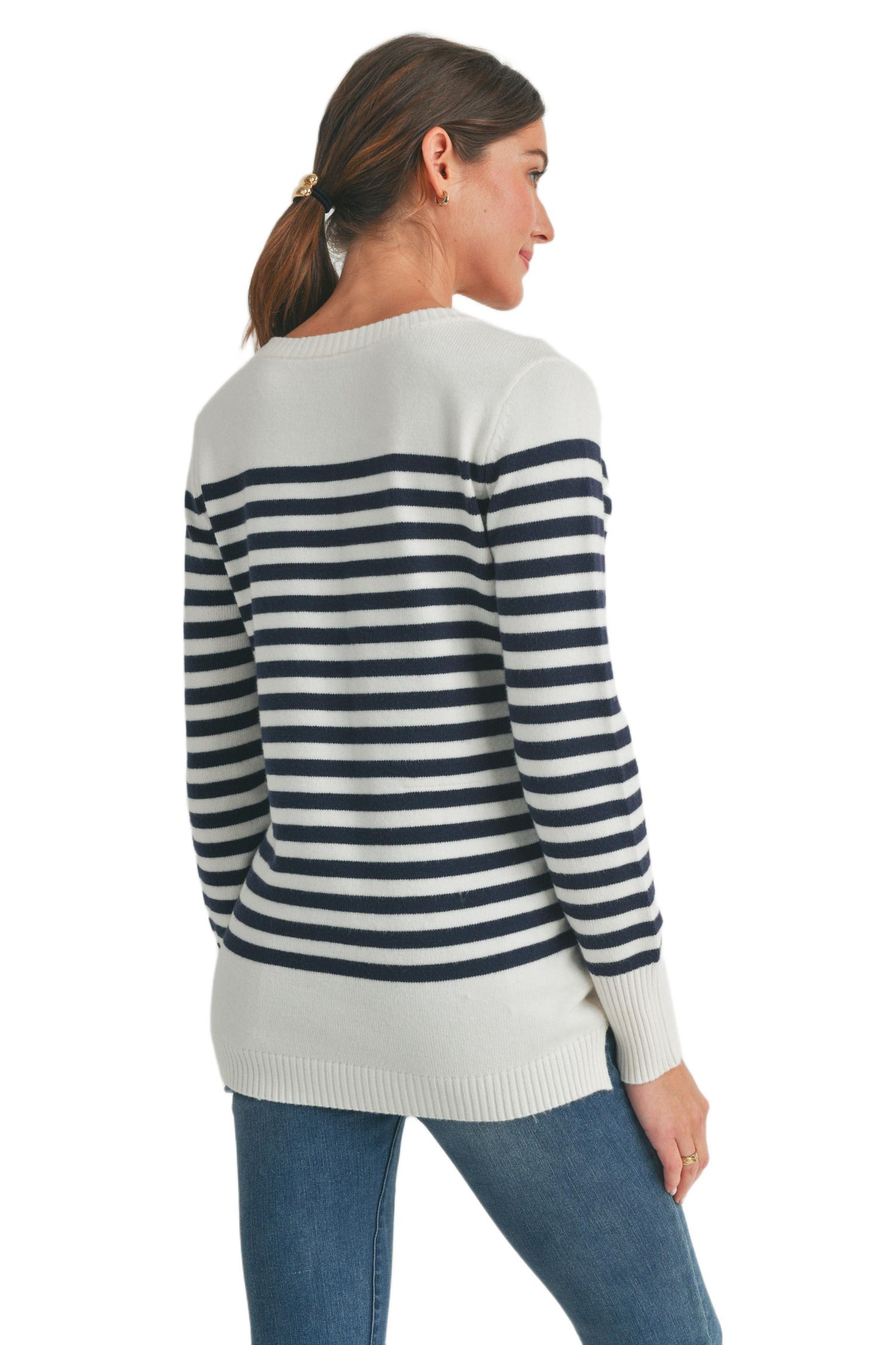 Maternity Striped Button Shoulder Nursing Sweater