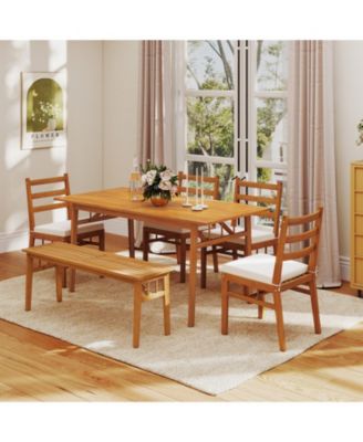 Patio Wooden Dining Table with Umbrella Hole and Sturdy Base