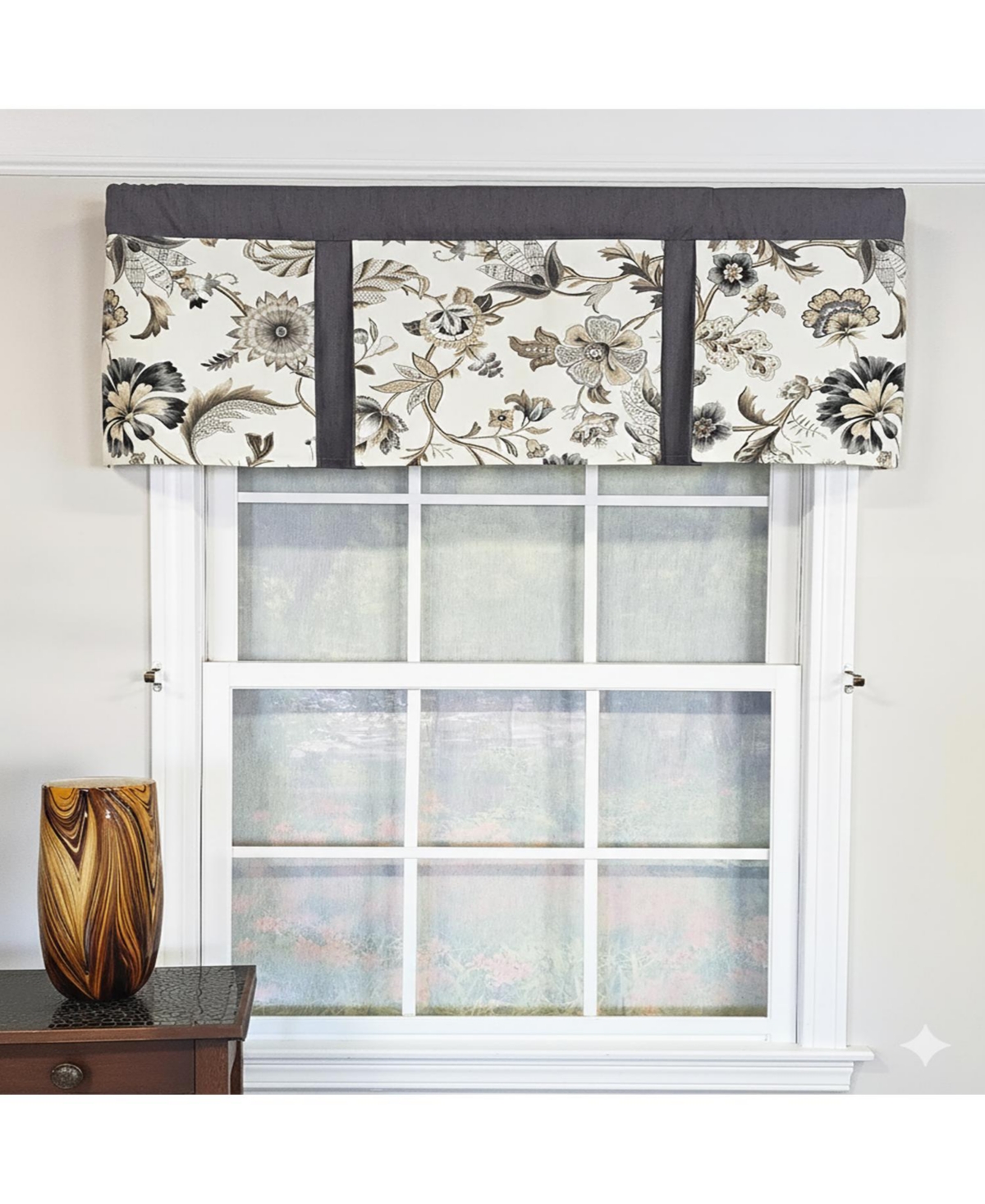 Rlf Home Zanzibar Pleated 100% Cotton Rod Pocket Window Valance 50" x 17" Gray