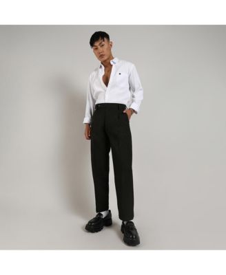 Men's Juniper Green Tailored Linen-Blend Trousers