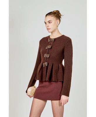 Women's Bow Trim Flared Cardigan