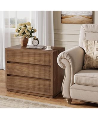 Fluted Nightstand Set of 2, 31" Wide Night Stand with 3 Storage Drawers, Farmhouse Oversized Bedside Table Modern Large End Side Table