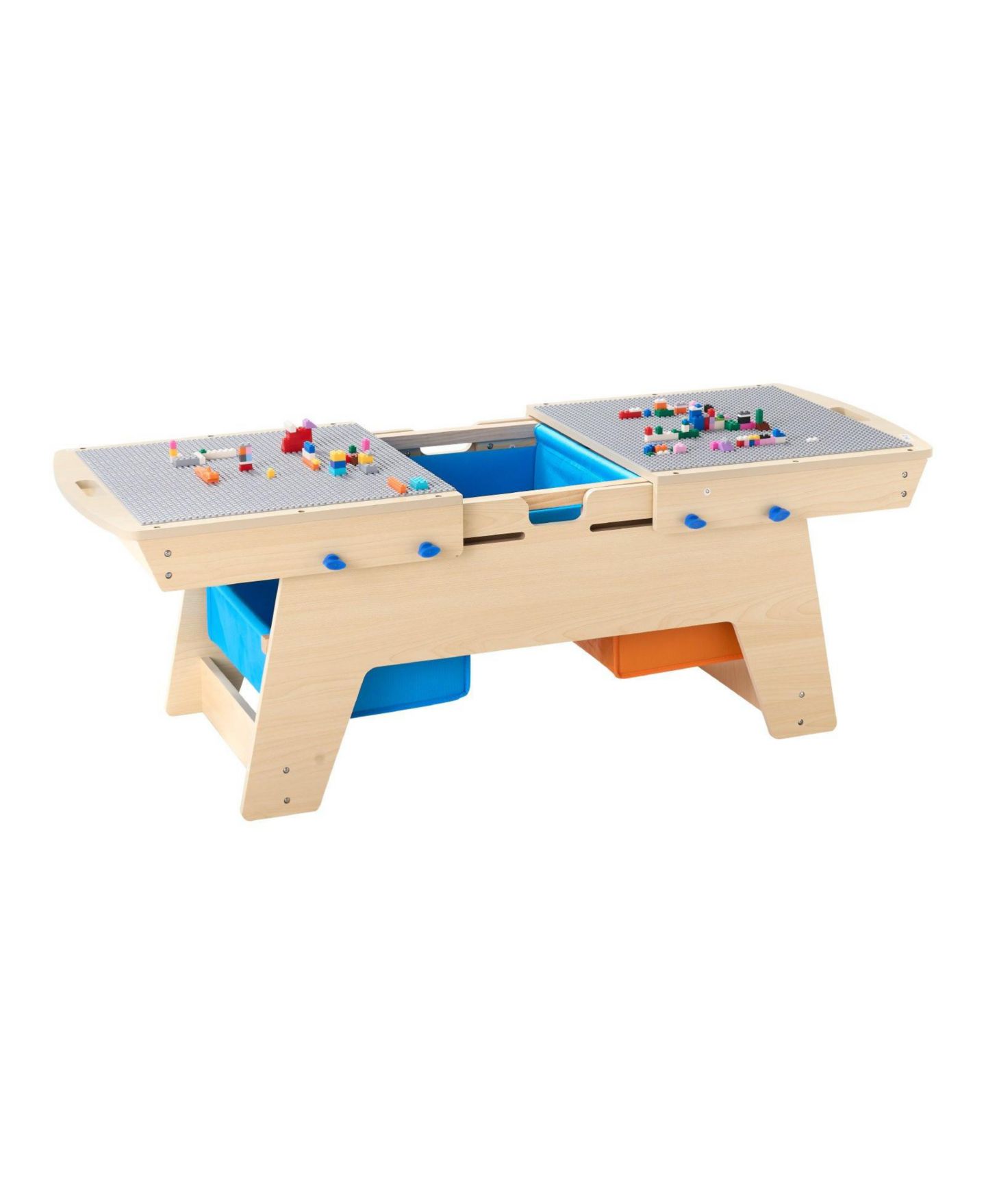 Детские конструкторы Mecale Reversible Wooden Activity Table with 200-Piece Building Blocks, Ages 3+, цвет: Коричневый — фото 10