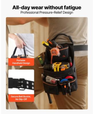 Tool Pouch with Belt, 14 Pockets Heavy-Duty Tool Belt Pouch, Detachable Adjustable Utility Work Bag, Waist 32–50 in
