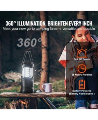 4-Pack LED Camping Lanterns, Battery Powered, Magnetic Base, Collapsible Hanging Lights, Black