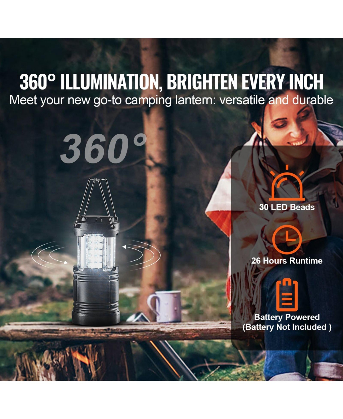 Mecale 4-Pack Led Camping Lanterns, Battery Powered, Magnetic Base, Collapsible Hanging Lights, Black