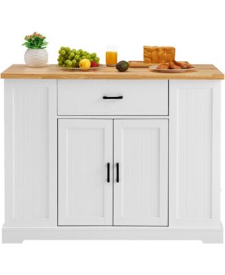 46" MDF, Rubberwood Kitchen Island Cart with Wood Top, Storage Cabinet, Adjustable Shelf, Drawer, Farmhouse Rolling Table