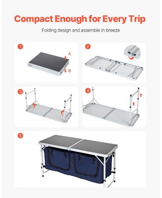 Camping Kitchen Table – Folding Aluminum Cook Station with Storage & Adjustable Heights