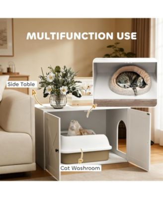 Wooden Cat Litter Box Enclosure in White