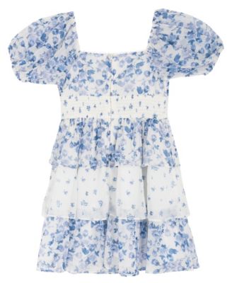 Girls' 7-16 Mixed Print Ruched Puff-Sleeve Dress
