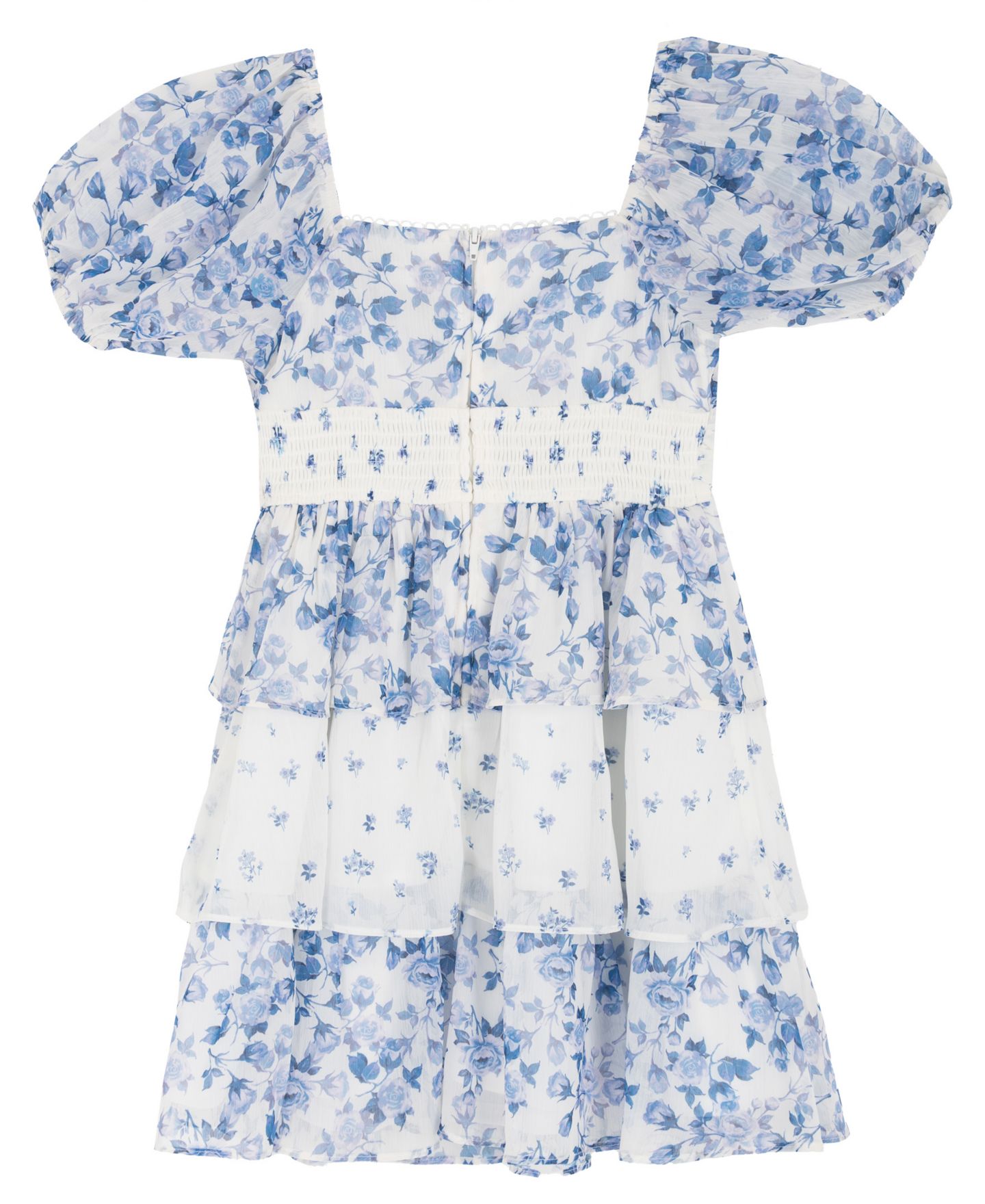 Платье Rare Editions Mixed Print Ruched Puff-Sleeve Dress для девочек, цвет: Синий — фото 5
