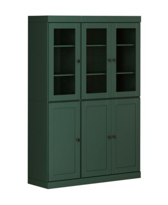 100% Solid Wood 48.5" Pantry China Cabinet with Clear Glass, Shaker Doors & Adjustable Shelves