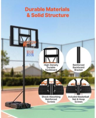 Portable Basketball Hoop, 4.4–10 ft Height Adjustable Stand, Built-In Rolling Wheels, Adjustable Goal System