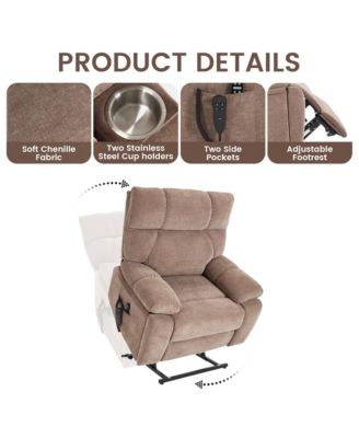 Heat Massage Dual Motor Infinite Position Up to 350 LBS Large Electric Power Lift Recliners with Hidden Cup Holders