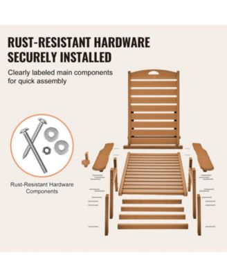 HDPE Chaise Lounge Chair, 400 lbs Capacity, 6-Position Adjustable Patio Lounge Chair with Backrest and Cup Holder
