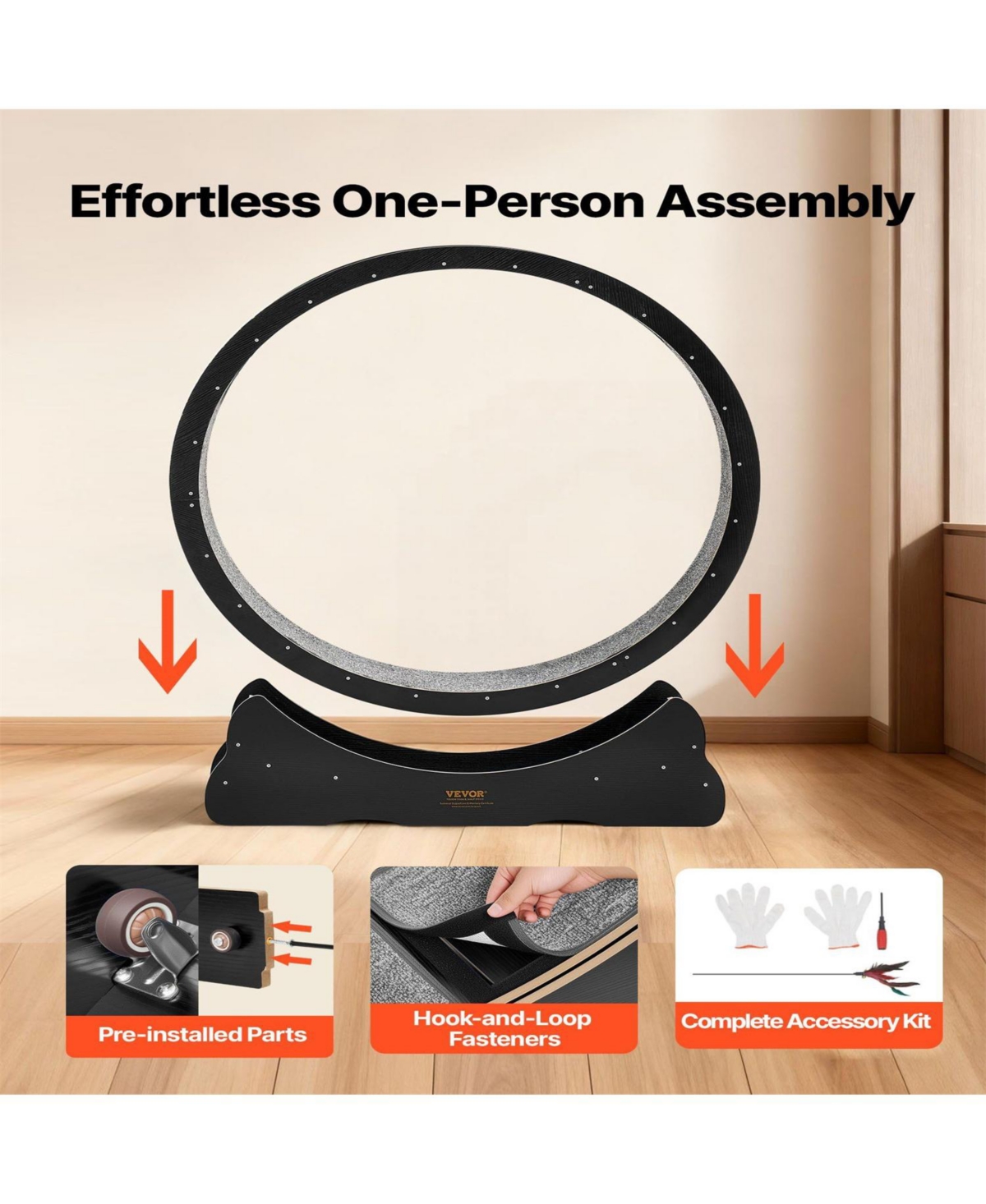 Aostirmotor 48 in Wooden Cat Running Wheel with Carpeted Runway in Black