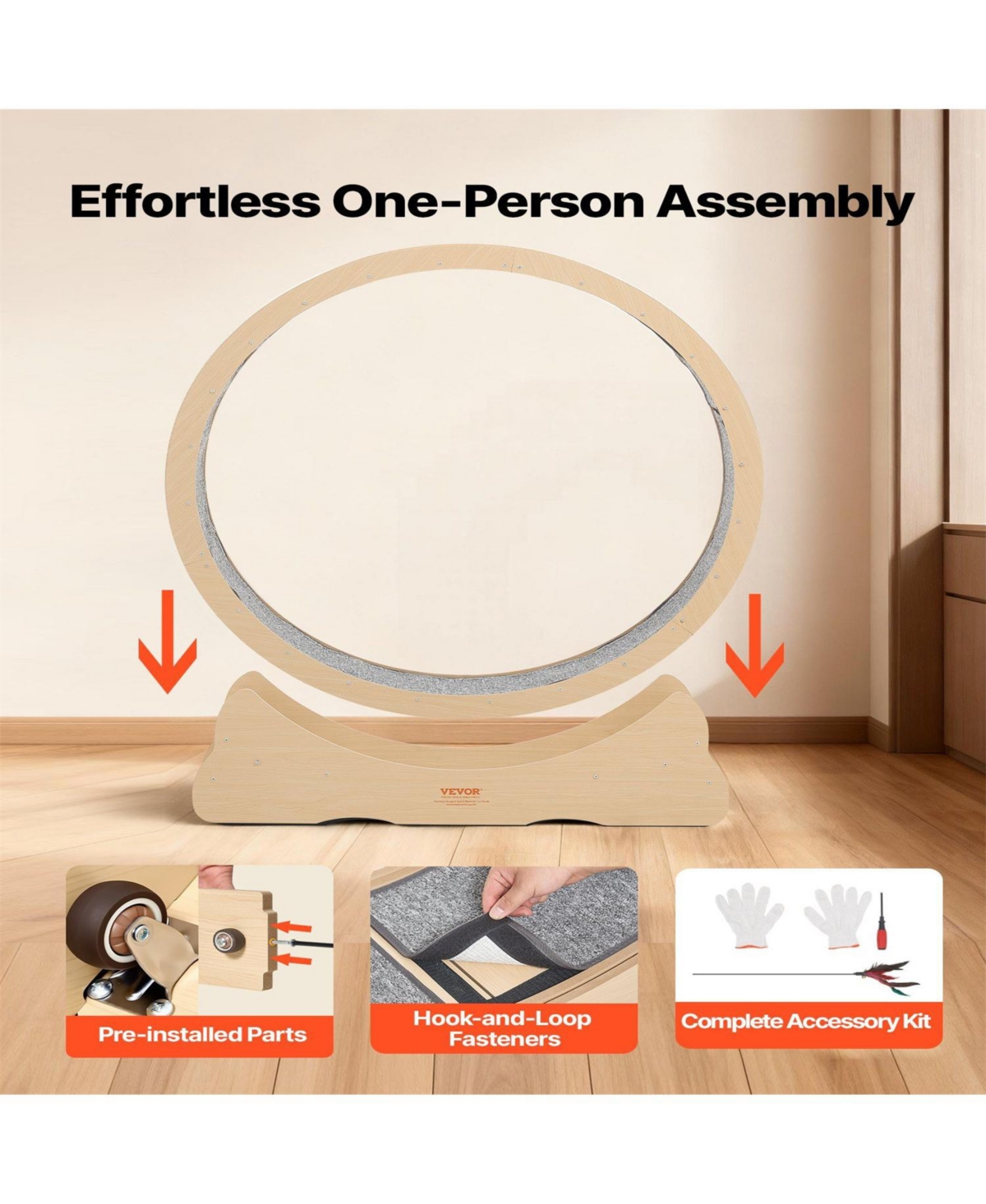 Aostirmotor 35.8 in Wooden Cat Running Wheel with Carpeted Runway in Natural Wood