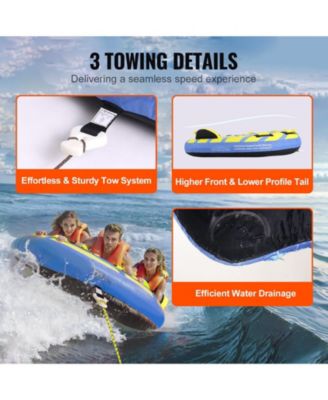 Inflatable Towable Tube for Boating, 1-3 Riders, 510 lbs Capacity, Full Nylon Cover, EVA Grab Handles, Speed Safety Valve