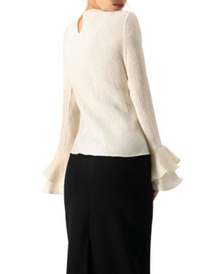 Women's Long Sleeve Ruffled Cuff Textured Blouse