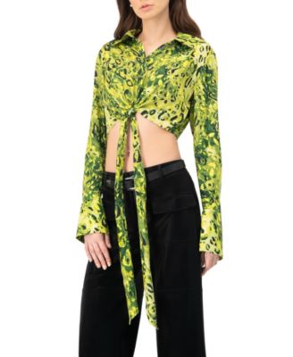 Women's Cropped Animal Print Shirt With Waist tie