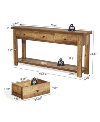 Console Table with 3 Drawers, Extra Long Farmhouse Entryway Table with Storage Shelf