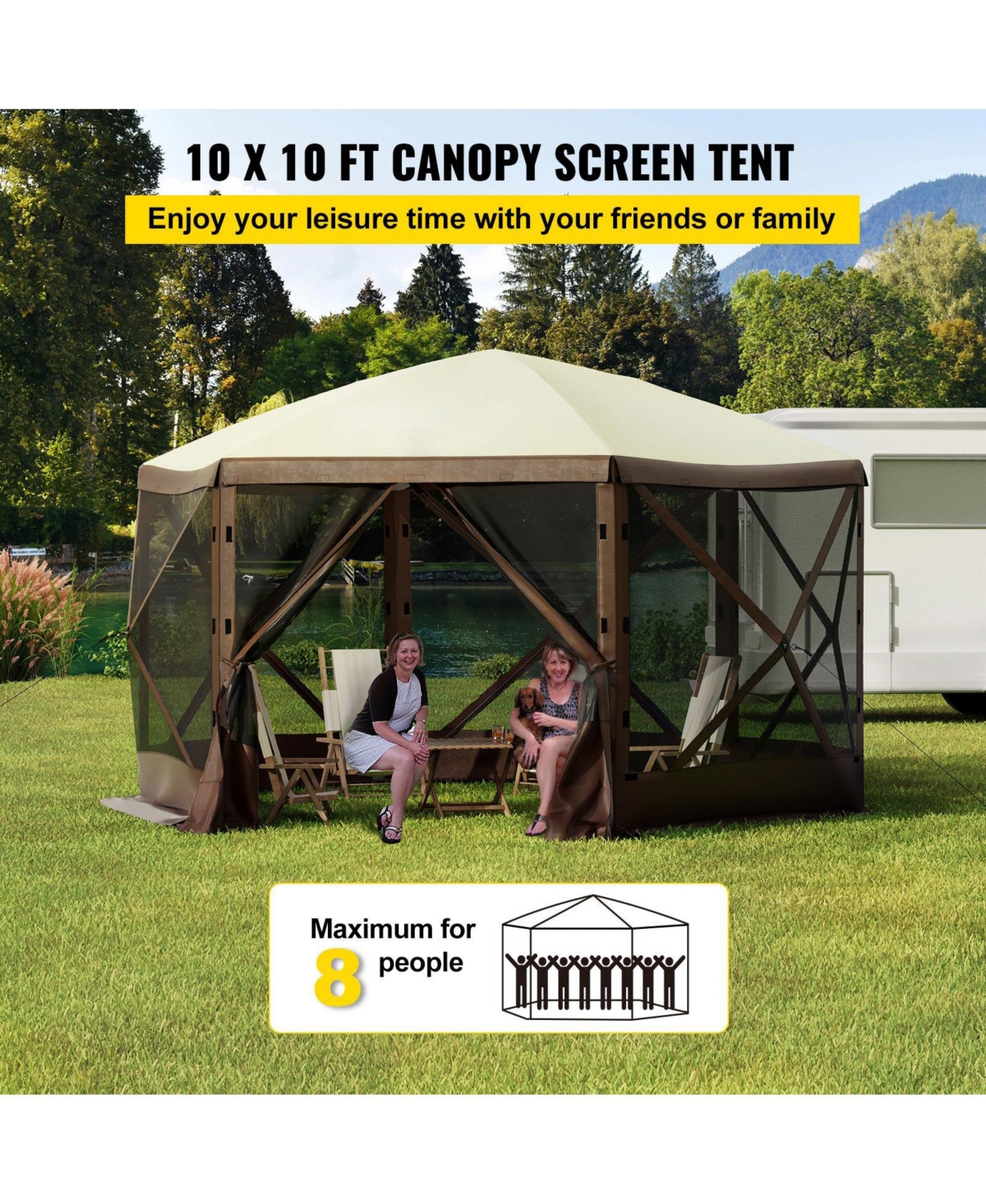 Mecale 10 x 10 ft 6-Sided Pop-Up Gazebo Screen Tent, Mesh Windows, Carry Bag, Ground Stakes, Outdoor Canopy Shelter
