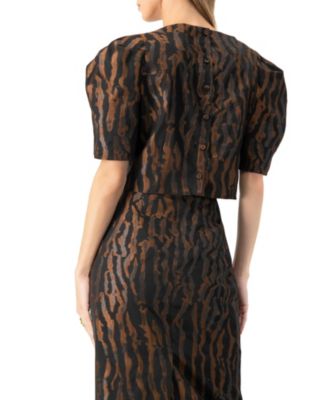 Women's Short Puff Sleeve Jacquard Blouse