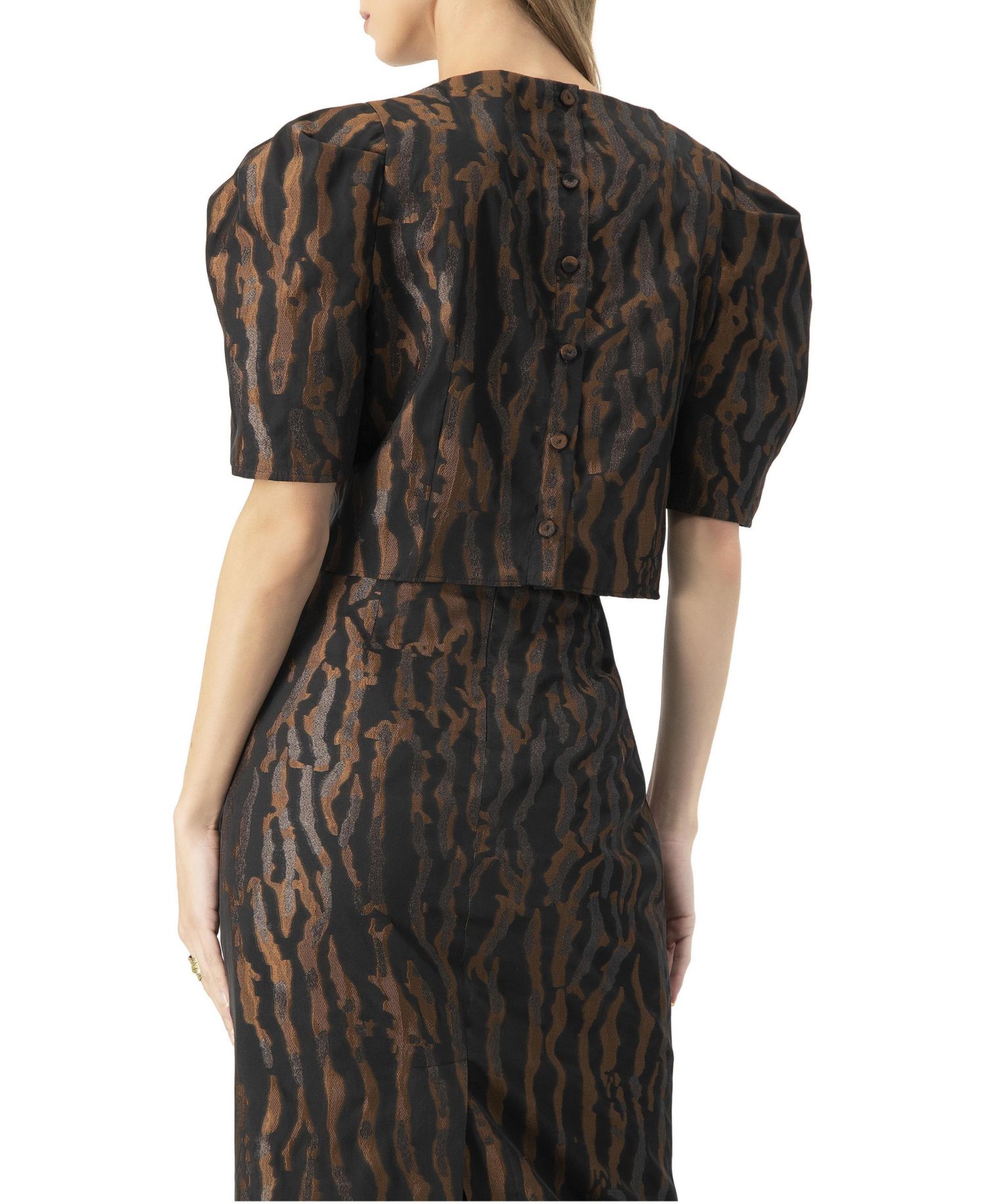Women's Short Puff Sleeve Jacquard Blouse