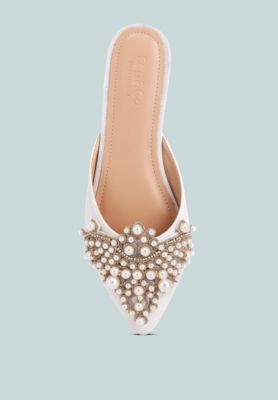 Women's Women Astre Pearl Embellished Shimmer Mules