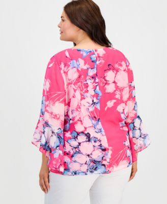 Plus Size Printed Ruffled 3/4-Sleeve Top
