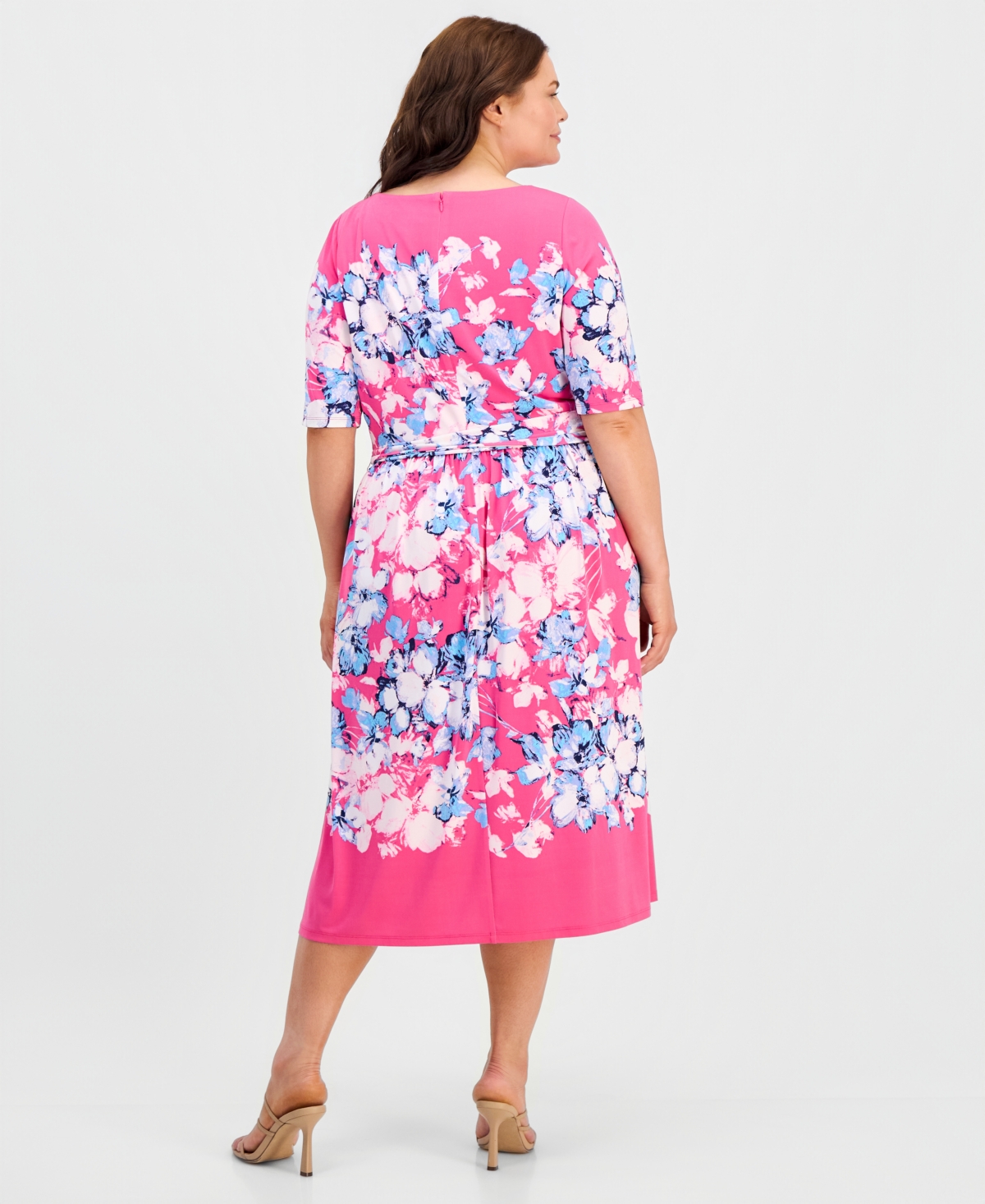 Kasper Plus Printed Short-Sleeve Midi Dress