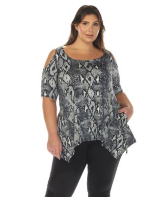 Plus Size Cold Shoulder Snake Print Swing Top