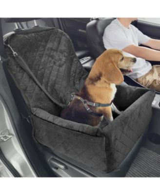 Dog Car Booster Seat w/ Storage Pocket & Safety Leash, Sponge + PP Cotton Fill, Dog Car Bed for Small/Medium Dogs up to 40 lb