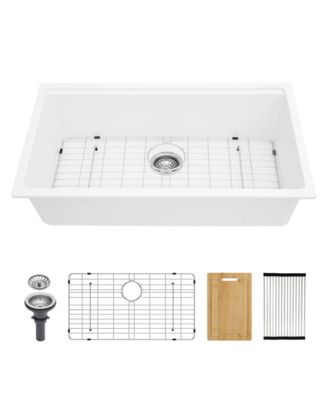 33x19x9.65inch White Quartz Composite Kitchen Sink Workstation Undermount Granite