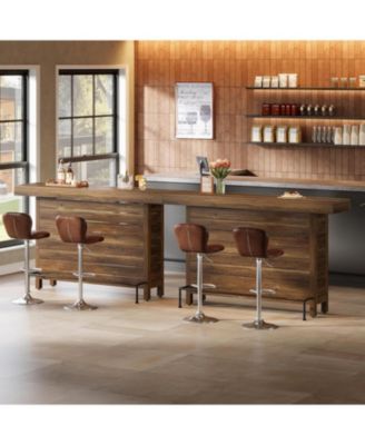 Industrial 3-Tier Bar Table, 63" Wooden Rectangular Home Bar Unite, Modern Counter Height Pub Table with Storage Shelves and Metal Footrest