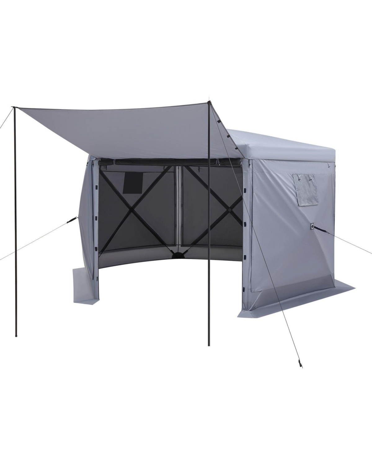 Mecale 12 x 12 ft Pop-Up Gazebo Screen Tent, 6-Sided, Removable Top, Carry Bag, Quick-Set, Bite-Proof, 8-10 Persons, Grey
