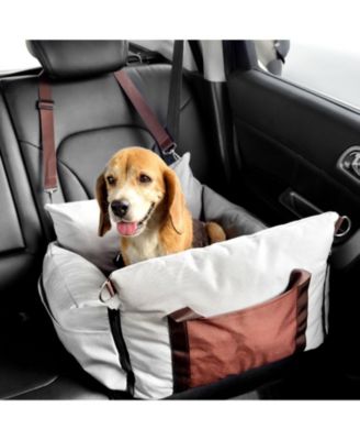Waterproof Dog Car Booster Seat w/ Side Handles, Storage Pocket & Safety Leash, PP Cotton Fill, Small Dog Car Bed up to 25 lb