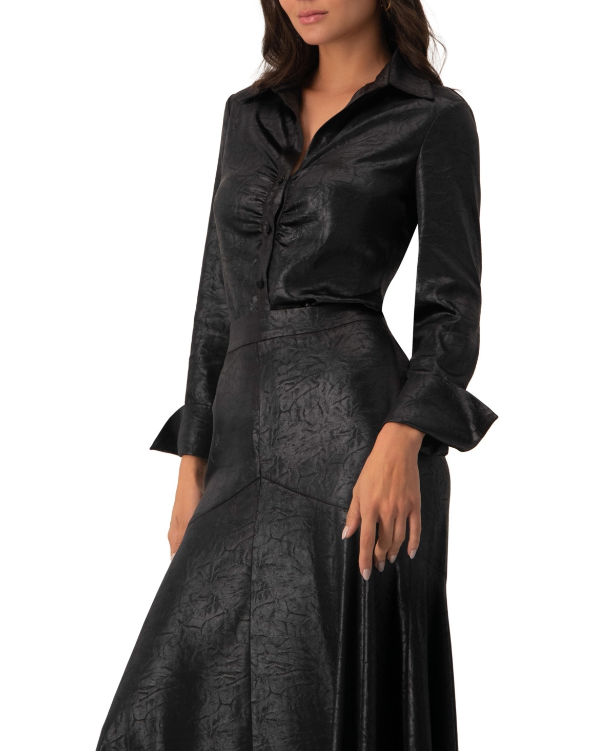 Ivonne Women's Long Sleeve Faux Leather Shirt