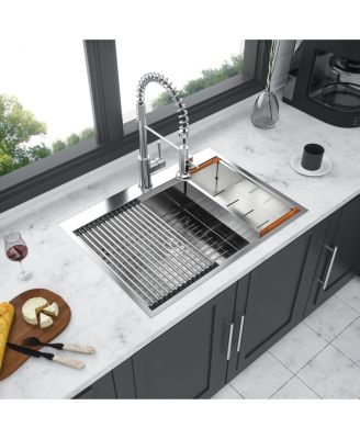 33x22x10inch Drop In Kitchen Sink Stainless Steel Workstation Single Bowl 16 Gauge Topmount